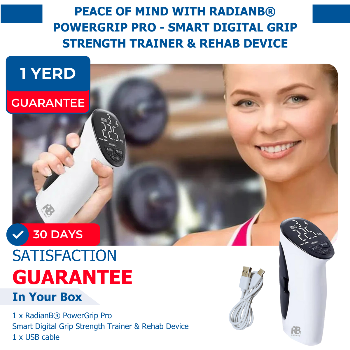 RadianB® PowerGrip Pro - Smart Digital Grip Strength Trainer & Rehab Device